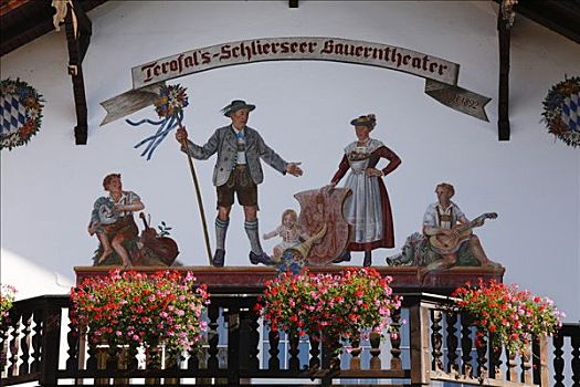 壁画,农民,剧院,上巴伐利亚,巴伐利亚,德国,欧洲