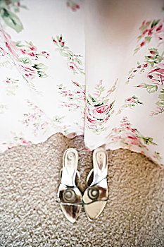银,鞋,正面,帘,玫瑰,装饰