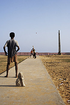 孩子,玩,板球,印度