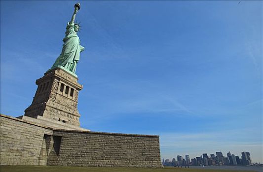美国,纽约,自由女神像,曼哈顿,建筑,背景,蓝天