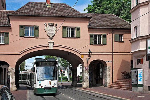 大门,有轨电车,奥格斯堡,斯瓦比亚,巴伐利亚,德国,欧洲