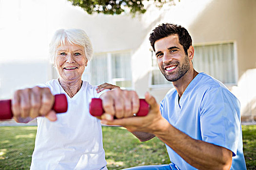 护理,帮助,老年,女人,练习,老年之家