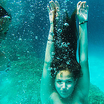 女人,潜水,水下,海洋