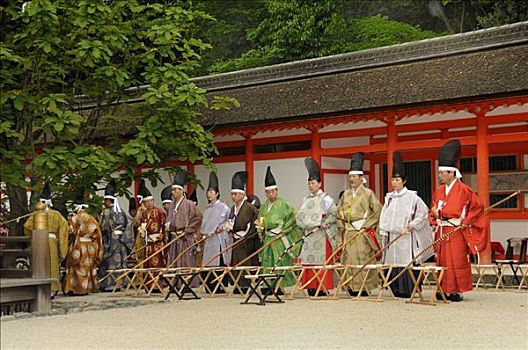 弓箭手,站立,正面,座椅,射箭,仪式,京都,日本,亚洲