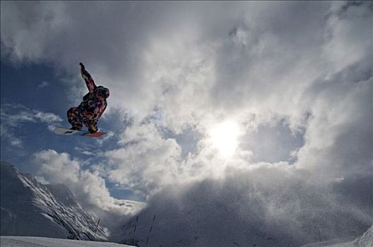 滑雪板玩家,天空,太阳,瑞士