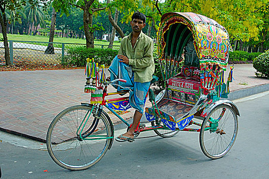 人力车,一个,交通工具,风景,城市,乡村,区域,孟加拉,缅甸,达卡,五月,2007年