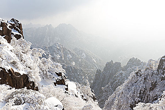 雪景,黄山,山,冬天