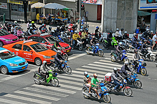 摩托车,骑手,汽车,交通,混乱,道路,曼谷,泰国,亚洲