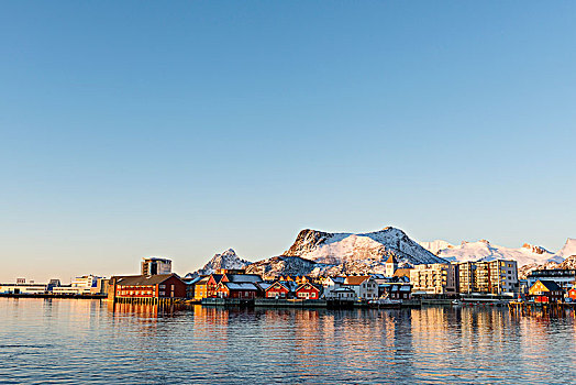 城镇风光,早晨,亮光,罗弗敦群岛,挪威,欧洲