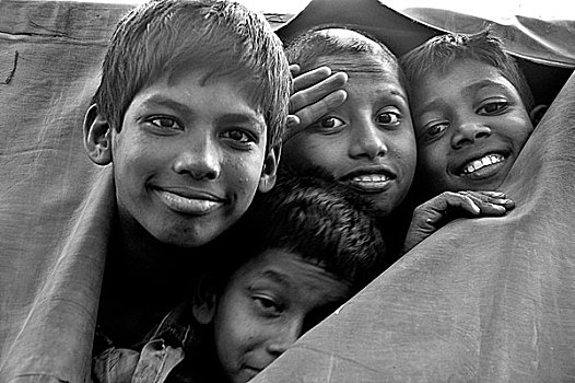 穷困,孩子,透视,撕破,警察,达卡,城市,孟加拉,十一月,2006年