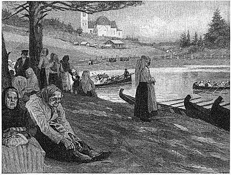 教堂,湖,芬兰,新,杂志,插画,一月,1891年,人,历史