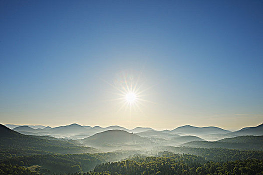 太阳,上方,山峦,莱茵兰普法尔茨州,德国