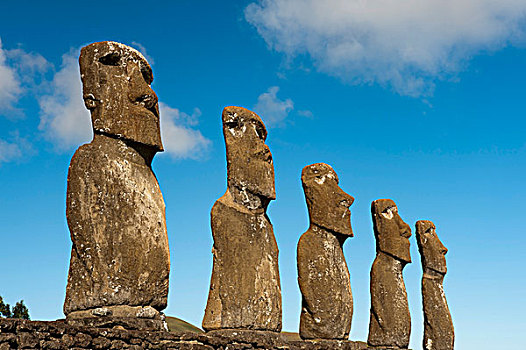 摩埃石像,阿基维祭坛,努伊,复活节,岛屿,智利,南美