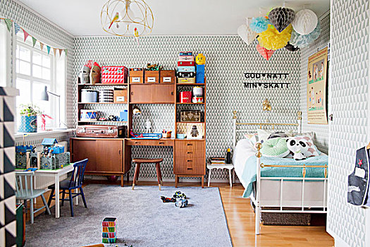 图案,壁纸,玩具,复古,柜子,卧室,斯堪的纳维亚,氛围