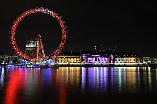 英格兰,伦敦,伦敦南岸,伦敦眼,沭浴,彩色,亮灯,南方,堤岸