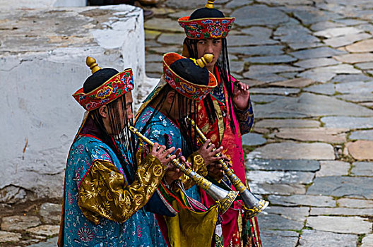男人,演奏,喇叭,器具,宗教,喜庆,不丹