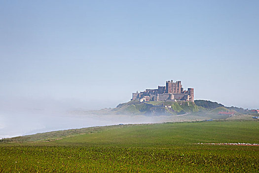 城堡,山,雾,诺森伯兰郡,英格兰