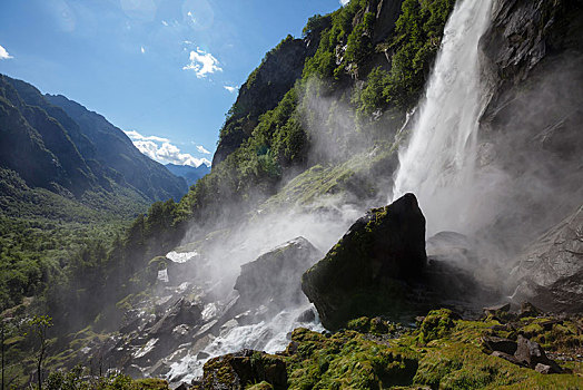 瀑布,山谷,提契诺河,瑞士,欧洲