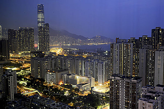 夜景,香港九龙深水埗区