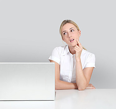 女人,头像,坐,笔记本电脑