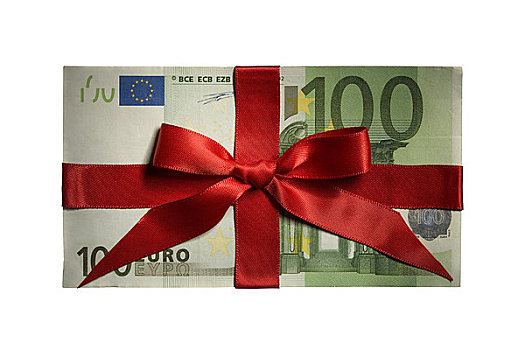 100欧元,钞票,红丝带