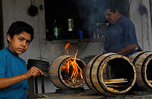 孩子,工作,家庭,工作间,产生,橡木桶,龙舌兰,墨西哥,十月,2006年