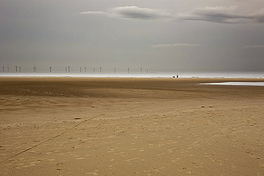 威尔士,登比郡,海滩,北方,风电场