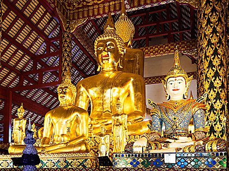金色,佛像,松达寺,清迈,泰国,亚洲
