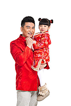 棚拍中国新年唐装父女