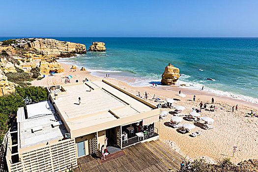 俯视图,海滩,餐馆,太阳,洗澡,阿尔布斐拉,阿尔加维,葡萄牙