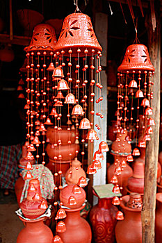 优雅,陶器,风铃,形状,销售,路边,货摊,斯里兰卡