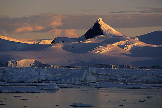 南极半岛,区域,山峦,浮冰,午夜,阳光