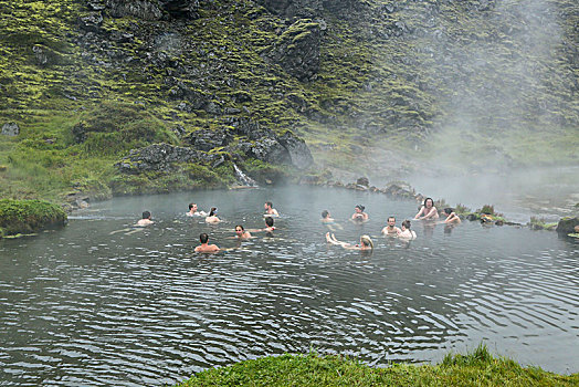 冰岛,兰德玛纳,温泉,浴,群体,放松,远足
