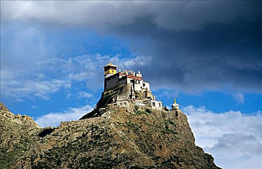 寺院,山,西藏