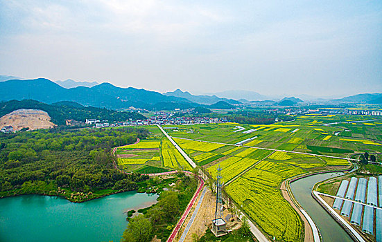 航拍,乡村,田园,图案,花田