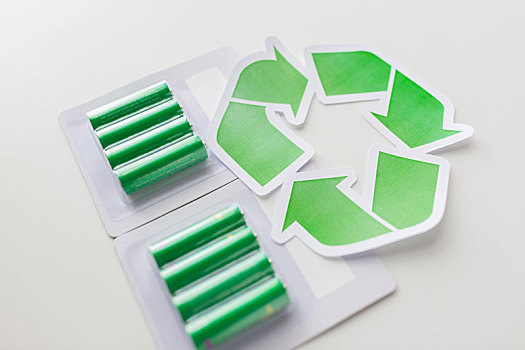 特写,电池,绿色,回收标志