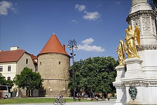 金色,雕塑,天使,老,要塞,中世纪,老城,萨格勒布,克罗地亚,欧洲