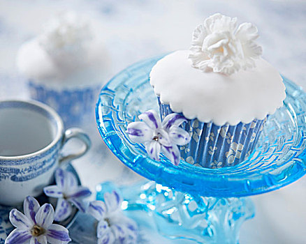 白色,杯形蛋糕,软糖,花