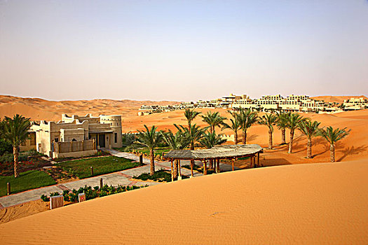 沙漠,豪华酒店,建造,堡垒,围绕,高,沙丘,靠近,绿洲,阿布扎比,阿联酋,中东