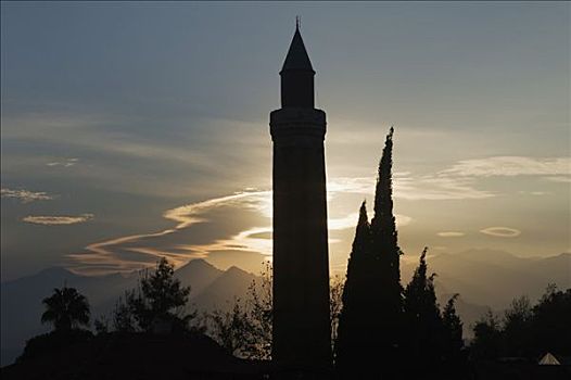 清真寺,尖塔,安塔利亚,土耳其