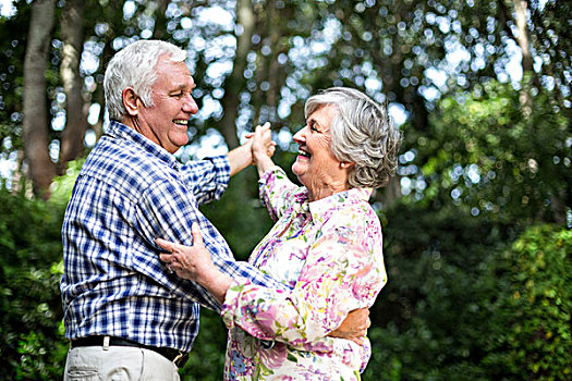 愉悦,老年,夫妻,跳舞,树,后院