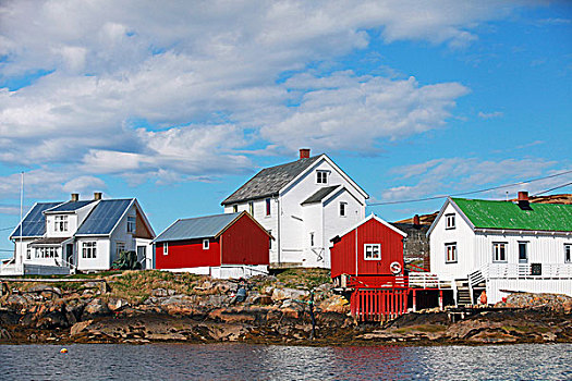 传统,挪威,沿岸,渔村,红色,白色,木屋