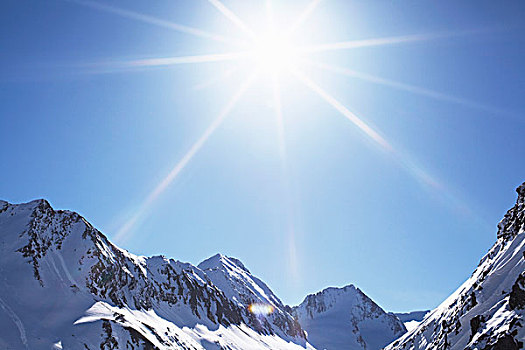 积雪,山,阳光,奥地利