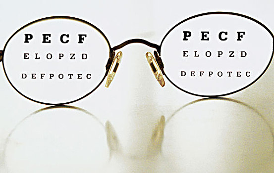 特写,眼镜,视力表,文字,镜片