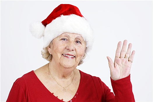 圣诞节,帽子,奶奶,摆动,问好