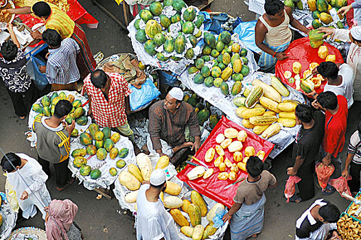水果,摊贩,市场,老,达卡,首都,孟加拉,十月,2005年