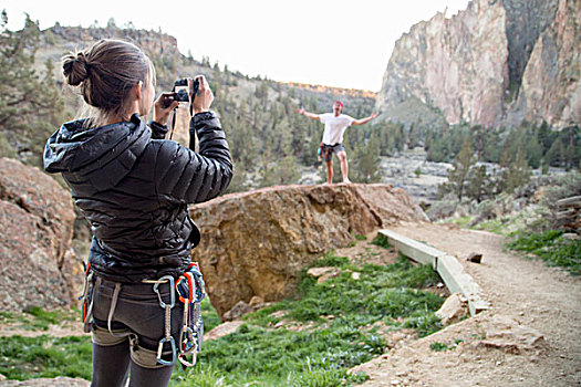攀岩者,照相,史密斯岩石州立公园,俄勒冈
