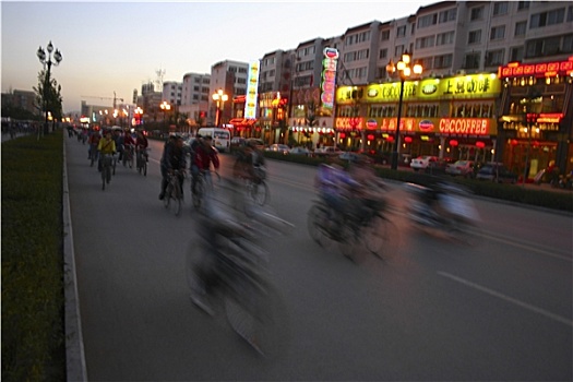 人群,骑,自行车,途中,北京,中国