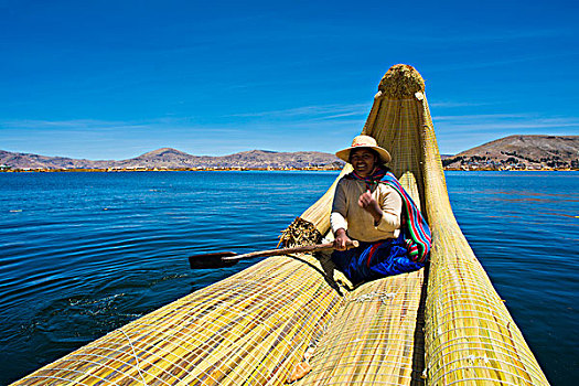 传统,划艇,芦苇,提提卡卡湖,秘鲁,南美