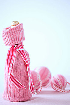 香槟,粉色,编织,瓶子,遮盖,旁侧,收集,圣诞节饰物